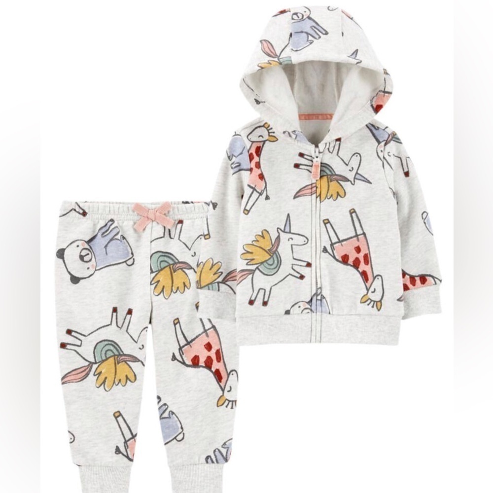 Carter’s | (2) piece colorful unicorn sweatsuit | 6 mo